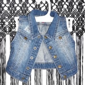 7FAMK Distressed Denim Vest Sleeveless Jacket